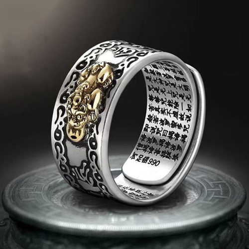 Feng Shui PIXIU Charms Ring Amulet Wealth Lucky Carving Scri