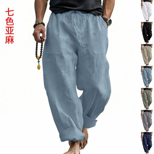 2026 new arrival Men's linen loose pants casual trousers