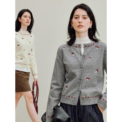 【所有女生的衣橱直播间】2025秋蘑菇刺绣毛衣开衫/木耳边半身裙