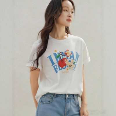 撤柜清新凉感字母印花短袖T恤2026夏季女装新款宽松落肩半袖上衣