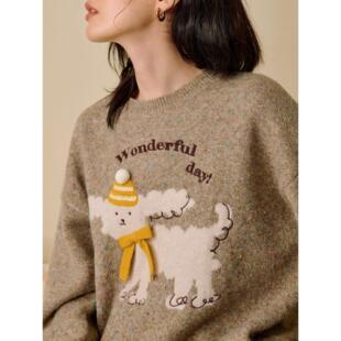 绵羊毛|萌宠小狗套头毛衣女2025年冬季慵懒风百搭软糯圆领针织衫