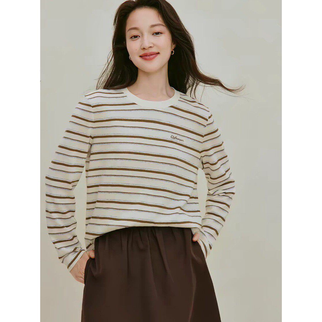 撤柜慵懒风复古条纹长袖T恤女2026年秋季新款松弛感圆领正肩上衣