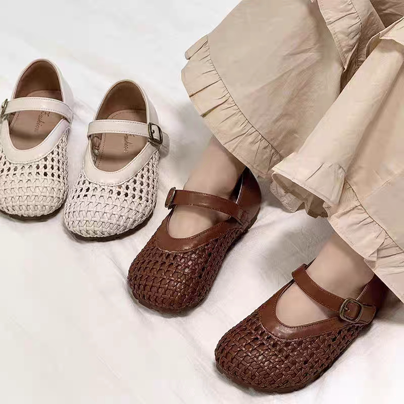 真皮女童编织单鞋2024春夏新款儿童鞋子软底小女孩包头凉鞋公主鞋