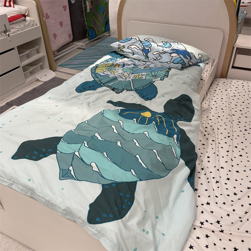 IKEA宜家 布洛凡格 被套和枕套儿童房卡通乌龟图案单人学生被罩