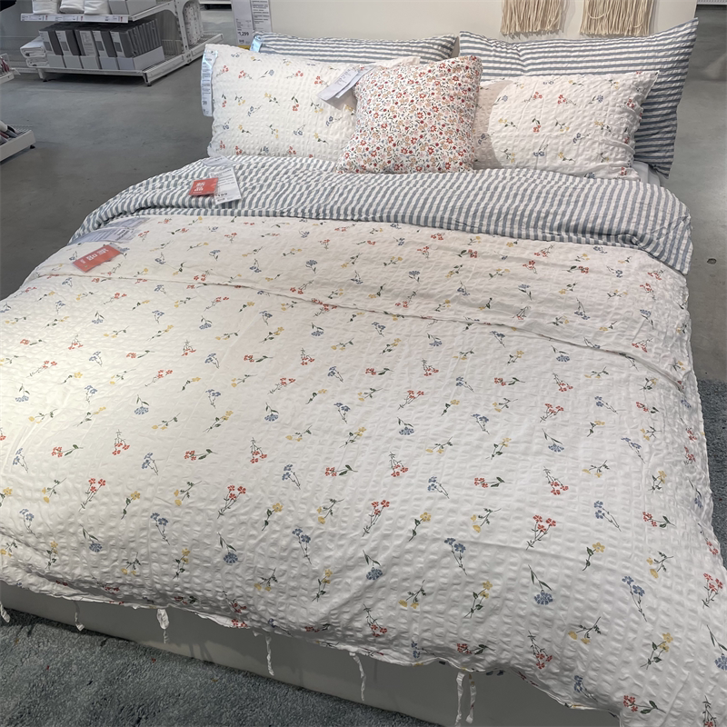 IKEA宜家 皮德维茂 被套和枕套泡泡纱质感春意清新花卉图案被罩
