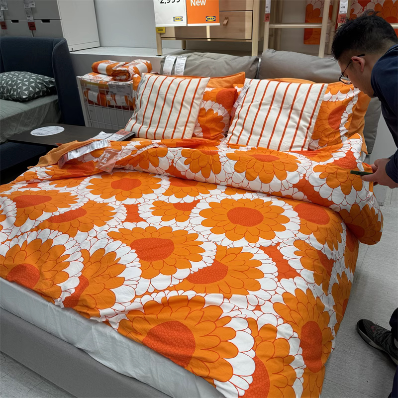 IKEA宜家 克朗玛瓦 被套和枕套向日葵大花卉图案田园风温馨被罩