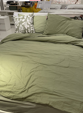 IKEA宜家安斯莉娅被套和枕套全棉材质简约素色温馨床上被罩米绿色