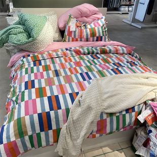 IKEA宜家 科里考索 被套和枕套彩色条纹图案混纺材质床上用品被罩