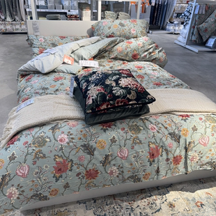 IKEA宜家 奈瑟克洛 被套和枕套棉缎面料花卉图案混纺材质床上被罩