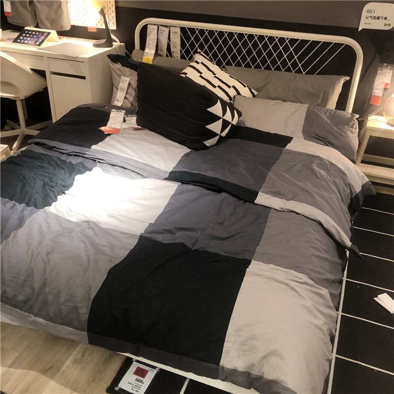 IKEA宜家 布朗瑞拉 被套和枕套灰色黑色拼接图案纯棉简约
