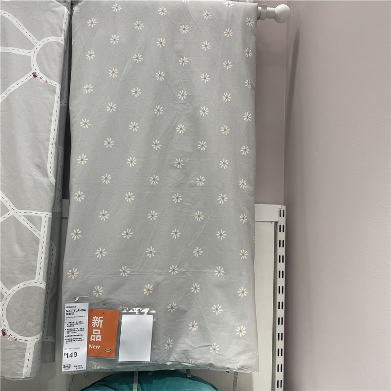 IKEA宜家 纳斯兰 儿童被套和枕套纯棉灰色小花图案单人宿舍学生