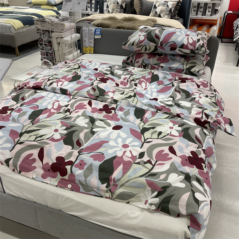 IKEA宜家棉加粘胶纤维花卉图被套
