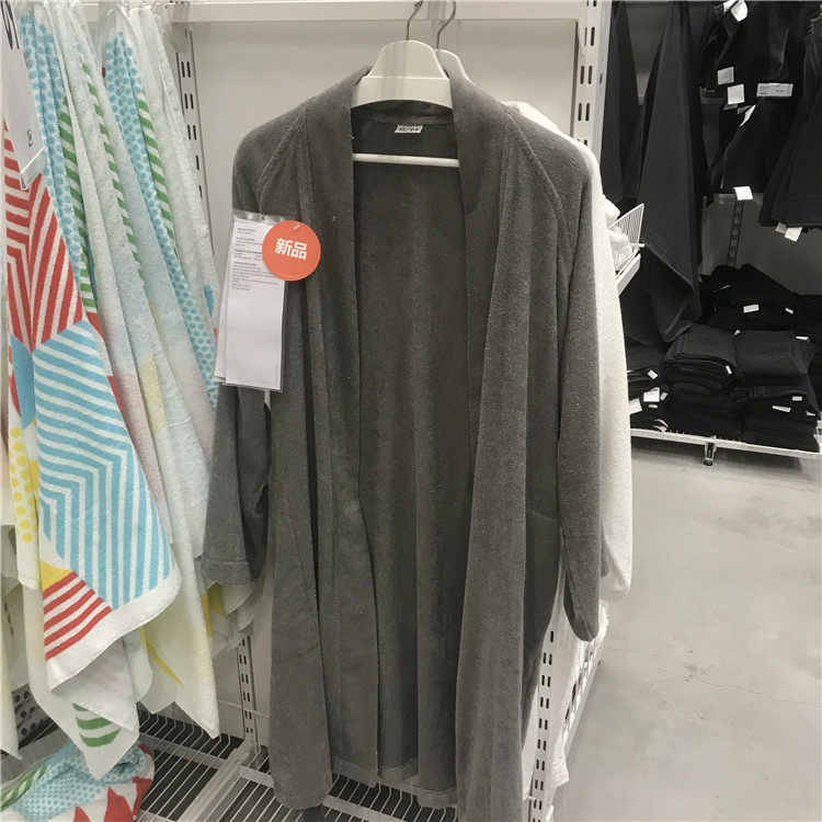 IKEA宜家 ROCKÅN罗克翁 纯棉浴衣浴袍酒店家用睡袍白色灰色