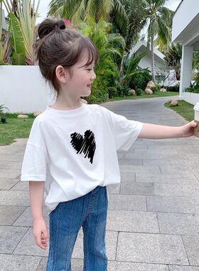 女童纯棉短袖t恤网红儿童2022年新款小童夏季白色上衣女宝宝夏装T