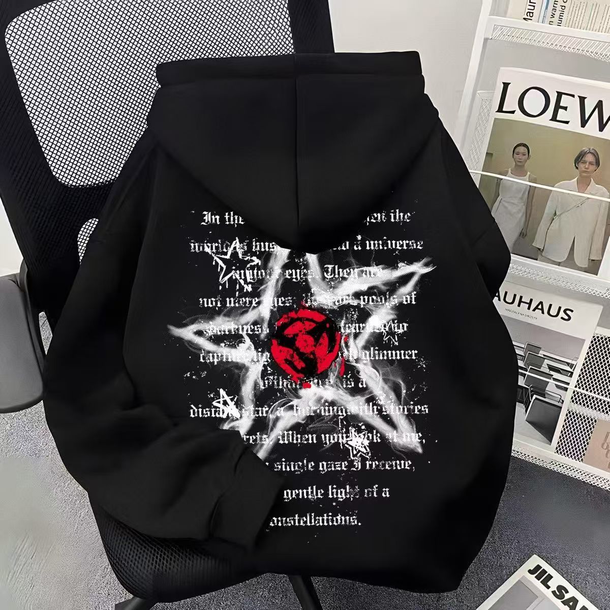 男女童美式高街潮牌五角星连帽卫衣中大童秋冬复古风宽松加绒外套