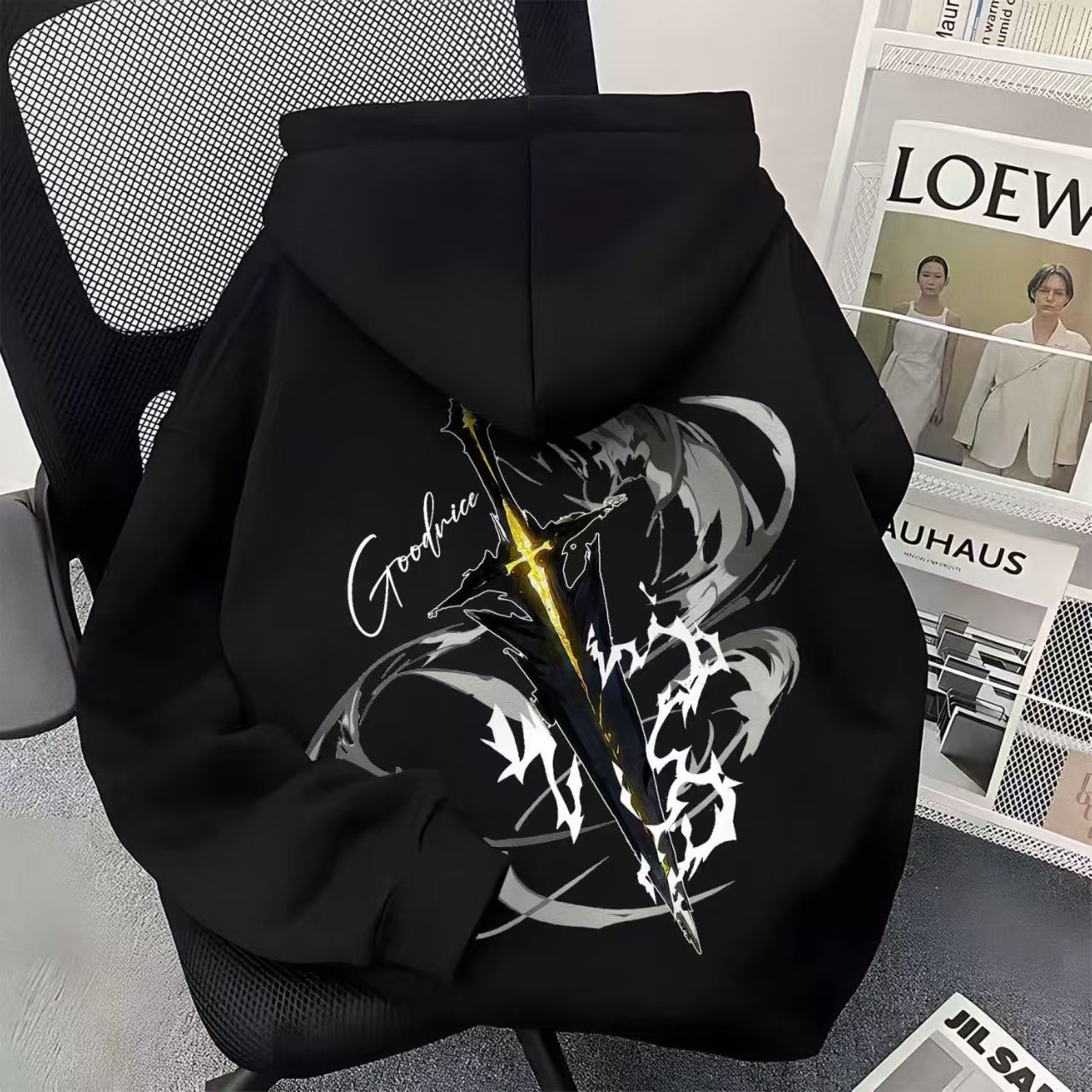 男女童痞帅复古连帽卫衣外套中大童冬季新款加绒加厚宽松套头帽衫