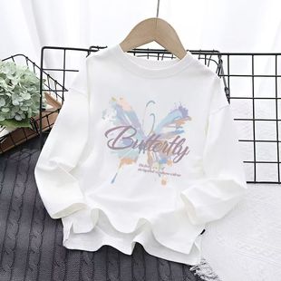 女童纯棉长袖T恤春秋新款中大童卡通休闲内搭上衣儿童白色打底衫