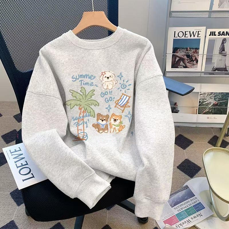 男女童卡通小狗印花纯棉圆领卫衣中大童秋冬潮流时尚宽松套头上衣