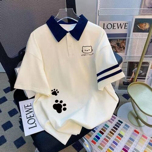 女童POLO衫可爱休闲风撞色短袖T恤夏季新款儿童日系卡通宽松上衣