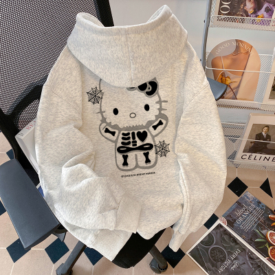 女童慵懒风kitty猫连帽卫衣中大儿童初中生冬季加绒超好看上衣ins