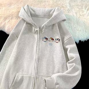 女童洋气卡通开衫卫衣2026新款中大童初中生秋冬休闲加绒连帽外套