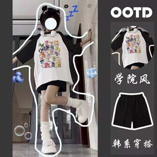 夏季女童纯棉短袖T恤套装2025新款女大童小马宝莉洋气短裤两件套