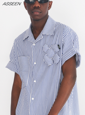 ASSEEN设计师原创立体填充花潮牌短袖条纹衬衫男女夏季檀健次同款