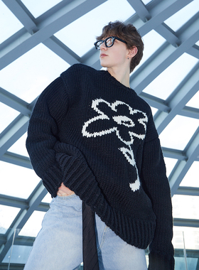 ASSEEN重磅粗棒针花朵提花毛衣 含羊毛 进口机织加厚保暖