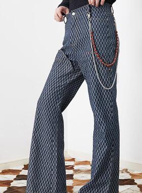 ASSEEN clean喇叭牛仔裤 定制阴阳格纹水洗牛仔 西部牛仔风