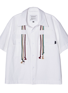 ASSEEN尔幸 绳结装饰纯色翻领短袖衬衫 男女同款