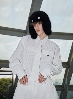 ASSEEN极简廓形感休闲白衬衫 可拆卸领带装饰 暗纹嵌条面料