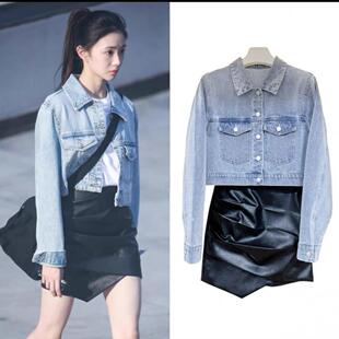 刘浩存明星同款浅蓝色短款百搭牛仔开衫外套女小个子短款夹克上衣