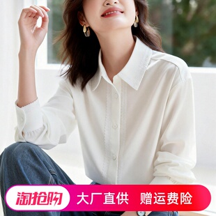 女长袖 上衣纯棉女式 2026春装 新中式 翻领衬衣 新款 蕾丝花边白衬衫