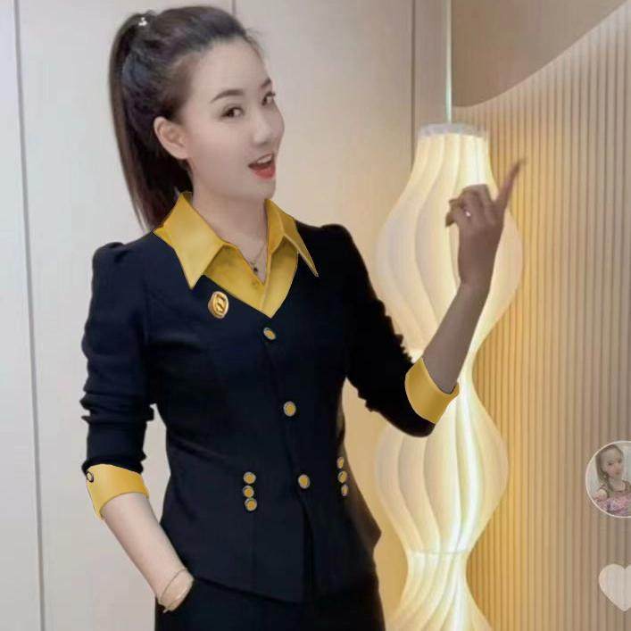2026春秋新款韩版小香风简约气质拼接西装职业上衣微喇裤两件套装,女装/女士精品,时尚套装,淘宝优惠券,粉丝福利购,淘宝优惠卷