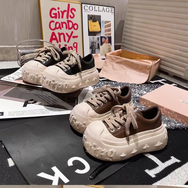 欧货做旧大头面包鞋女厚底松糕小白鞋百搭小个子增高休闲板鞋