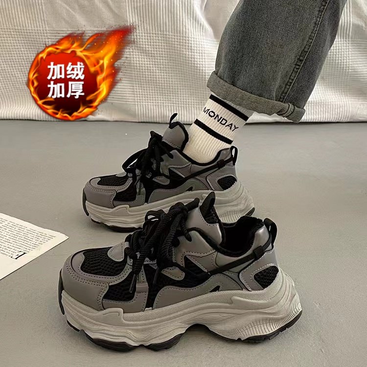 爆款松糕厚底老爹鞋女春夏小个子增高2025新款网面女鞋休闲运动鞋