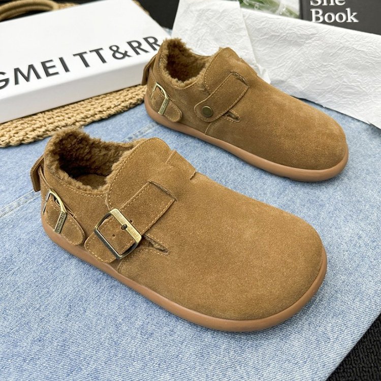 复古勃肯鞋女鞋2025新款秋冬加绒保暖棉鞋平底豆豆鞋一脚蹬乐福鞋