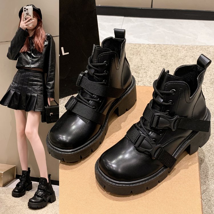 厚底小皮鞋女英伦风2025年春季新款粗跟增高女鞋黑色复古乐福单鞋