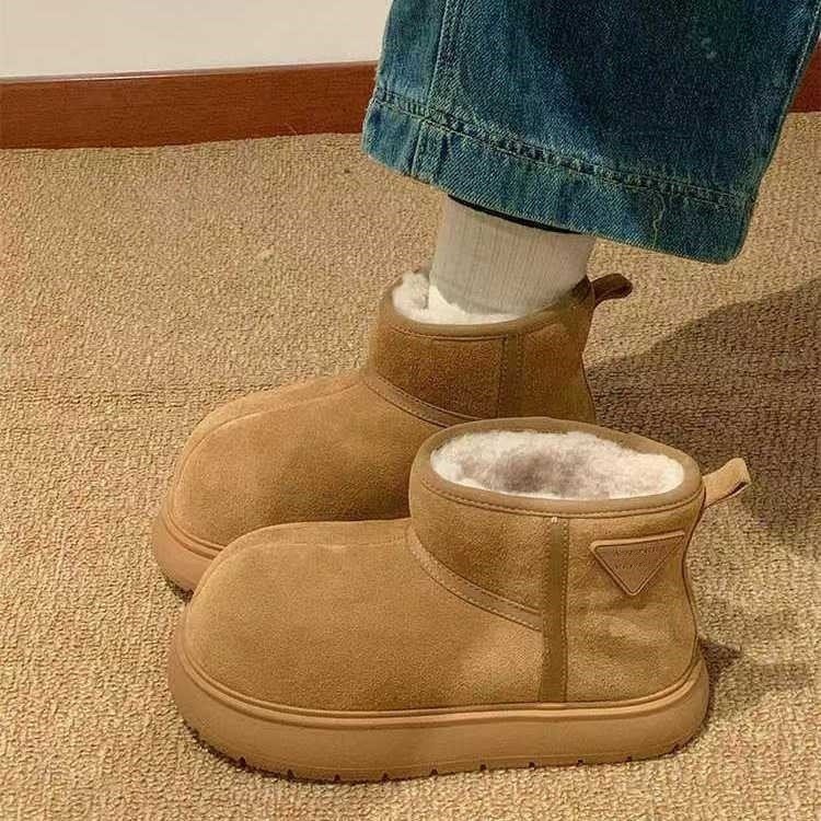 厚底雪地靴女2025新款冬季皮毛一体短靴加绒加厚保暖大头面包棉鞋