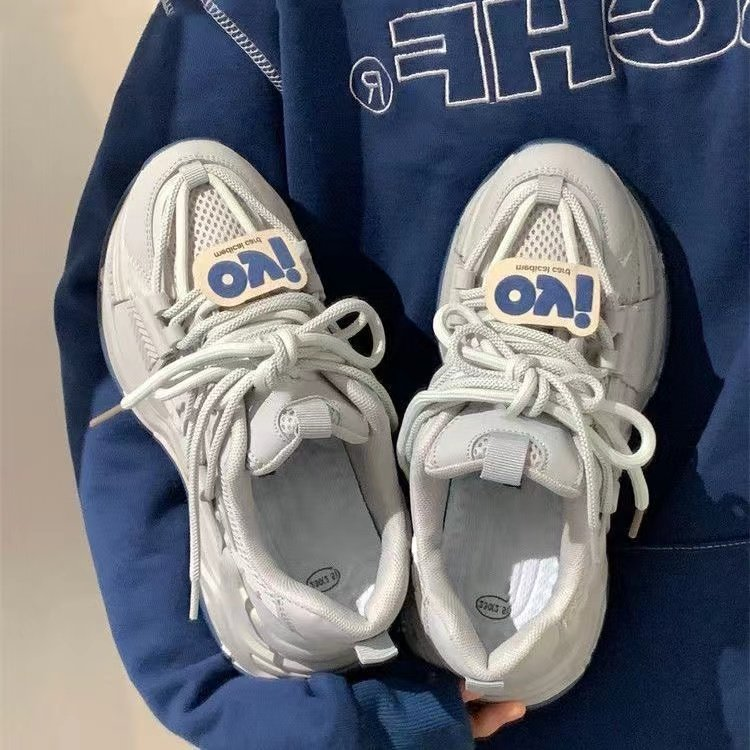 香港厚底老爹鞋女小众oyi标原创炸街春秋新款百搭增高休闲鞋