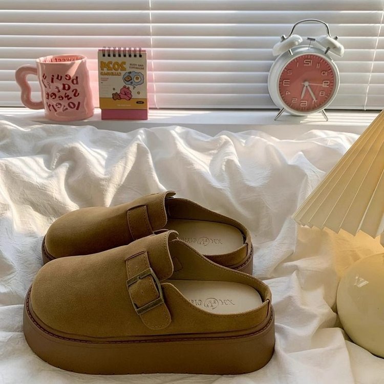 懒人厚底包头拖鞋女2025秋季新款增高外穿一脚蹬休闲配裙子博肯鞋