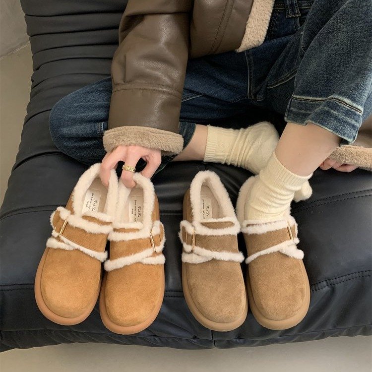 厚底加绒勃肯鞋女豆豆毛毛鞋外穿2025秋冬季新款雪地靴乐福棉鞋子