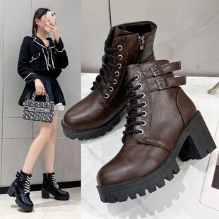 增高马丁靴女2025新款春秋单靴女款鞋子黑色短筒靴子潮英伦风短靴
