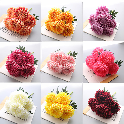 仿真7头龙爪菊追悼会殡仪馆装饰清明节寺庙祠堂插花菩提菊花