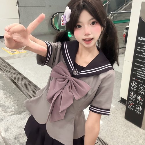 收腰粉色绀色款水手服JK制服