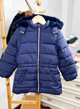 瑕疵H800 童装110-170码欧美儿童中长款棉袄连帽棉衣女童冬季外贸