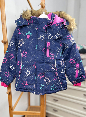 K553 童装 104-134码 欧美儿童滑雪服棉袄棉衣连帽女童冬季外贸