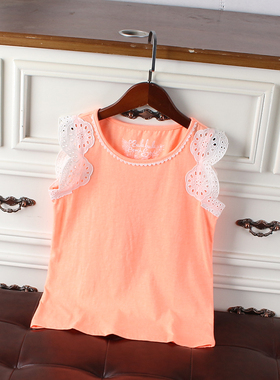 J994-T1童装140码国内巴家儿童夏季圆领背心女童休闲花边夏装可爱