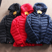 170码 童装 E132欧美儿童冬季 140 薄棉袄拉链衫 带帽棉衣中童女外贸