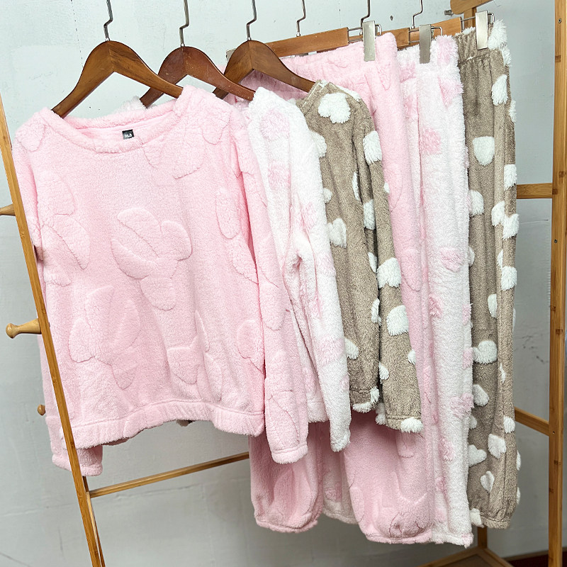 K960 女装欧美单珊瑚绒加大码睡衣家居服家居裤睡裤女式秋冬外贸